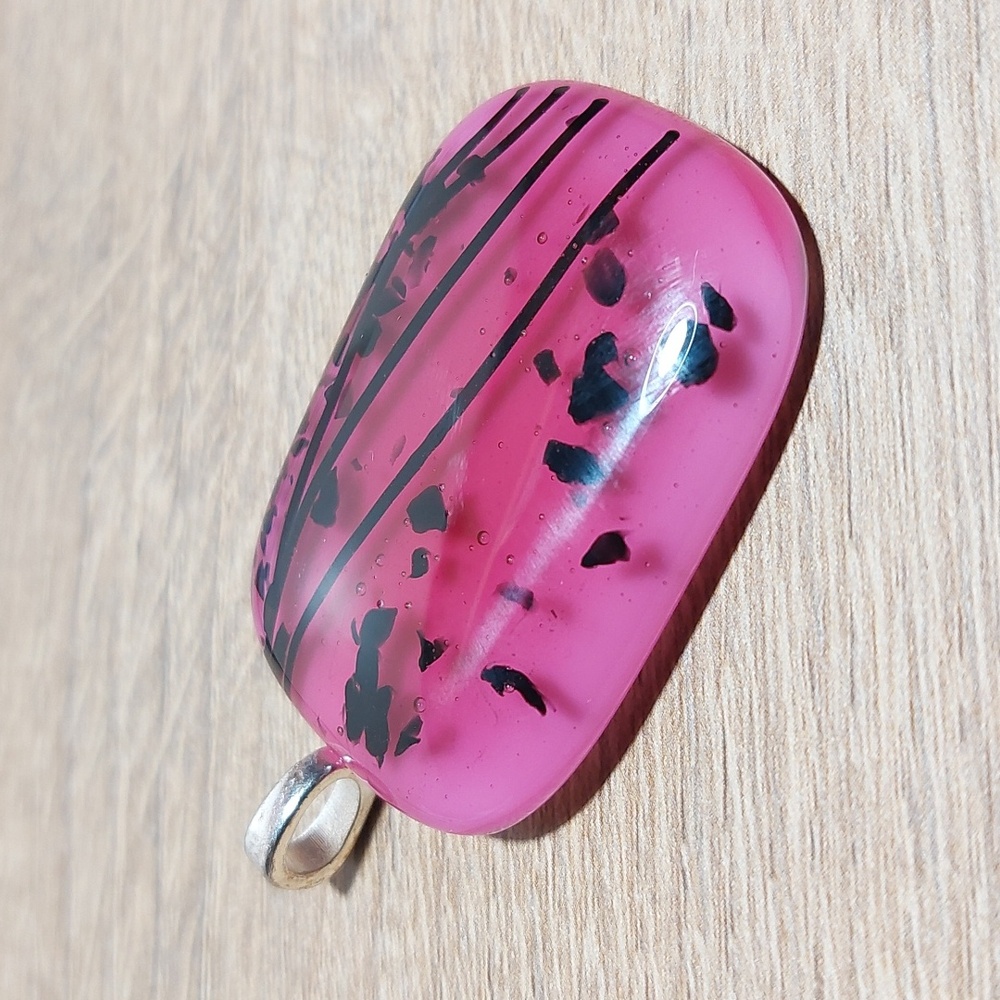 Pink And Black Art Glass Rectangle Pendant - Picture 2 of 6